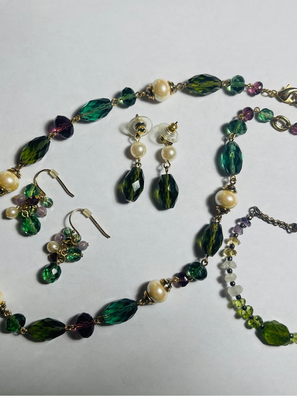 Carolee Green Faceted Bead and Pearl Drop Earrings